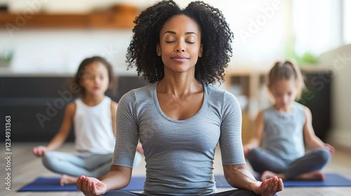 Mindful Moments: Mother and Daughters Meditating Together