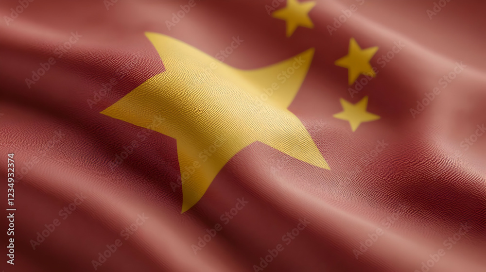 Close-up of Chinese flag, waving gently, red background Close-up of Chinese flag, waving gently, red background
