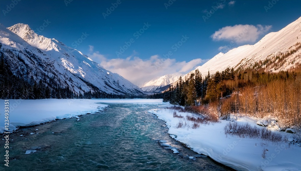 Obraz premium river in winter in the mountains 