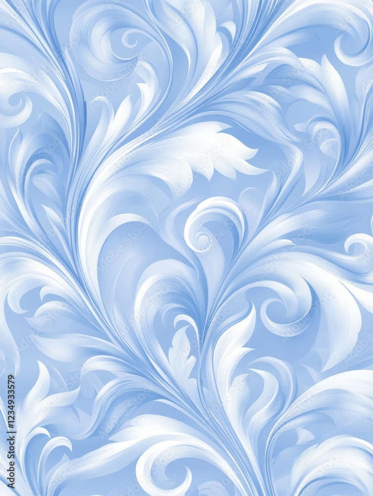 Elegant blue floral pattern with intricate swirls and curves, suitable for backgrounds and designs Elegant blue floral pattern with intricate swirls and curves, suitable for backgrounds and designs