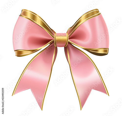 Elegant pink ribbon bow with gold trim. Perfect for gifts, celebrations, and designs.