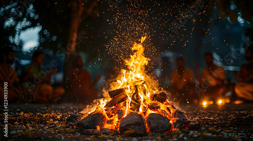 Photo - Bonfire Night Flames Gathering Warmth Sparks Embers