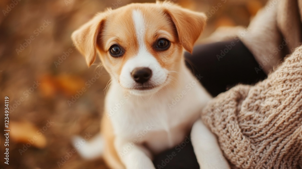 Adorable Small Puppy Sitting in Lap and Gazing Up Lovingly Adorable Small Puppy Sitting in Lap and Gazing Up Lovingly
