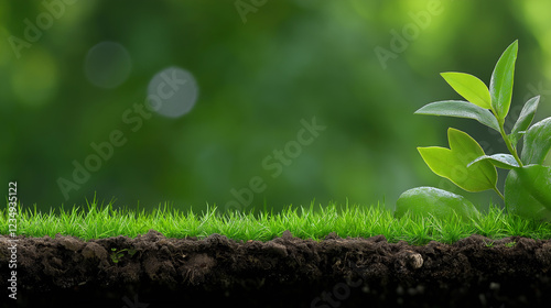 Leaf is growing in the dirt. Minimalistic background.