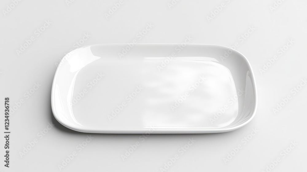 White rectangular plate on white background, food presentation White rectangular plate on white background, food presentation