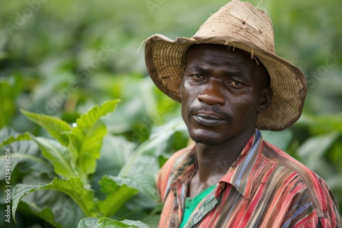 Portrait of a tobacco farmer standing in a cultivated field in malawi, africa photo