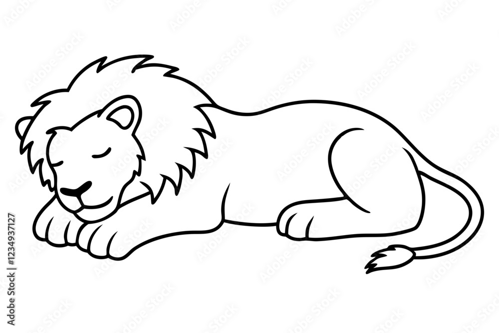 Sleek One-Line Sleeping Lion Vector Sleek One-Line Sleeping Lion Vector