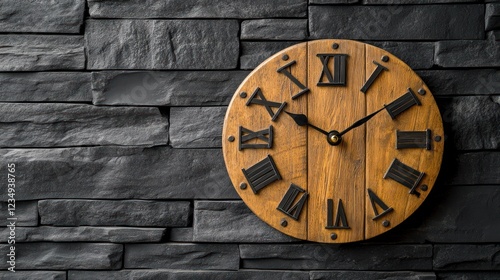 Wallpaper Mural Rustic wooden clock on dark stone wall Torontodigital.ca