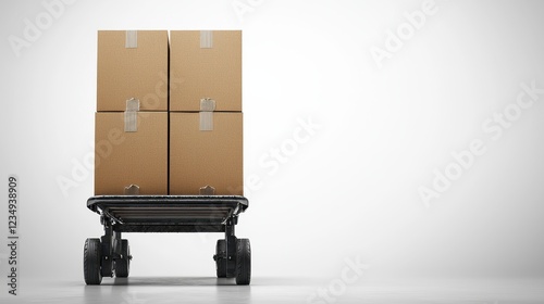 Efficient Cargo Transport: Stacked Cardboard Boxes on a Hand Truck