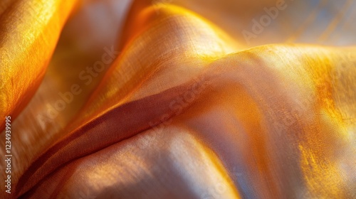 Golden silk fabric texture, soft folds, light background, design element