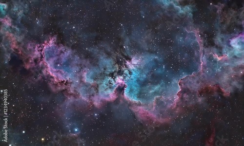 A breathtaking deep-space nebula with glowing cosmic clouds and distant stars. A perfect representation of the beauty and mystery of the universe. photo