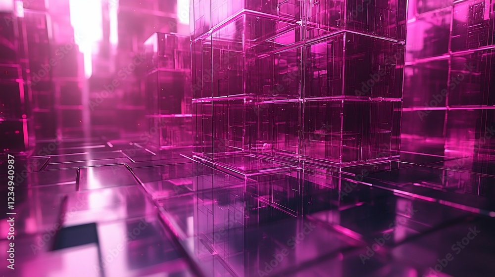 Obraz premium Abstract Pink Glass Cubes Cityscape: Futuristic Digital Metropolis