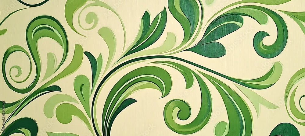 Abstract Green Floral Wallpaper Design with Swirls and Cream Background Abstract Green Floral Wallpaper Design with Swirls and Cream Background