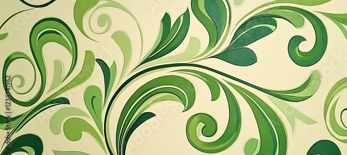Abstract Green Floral Wallpaper Design with Swirls and Cream Background