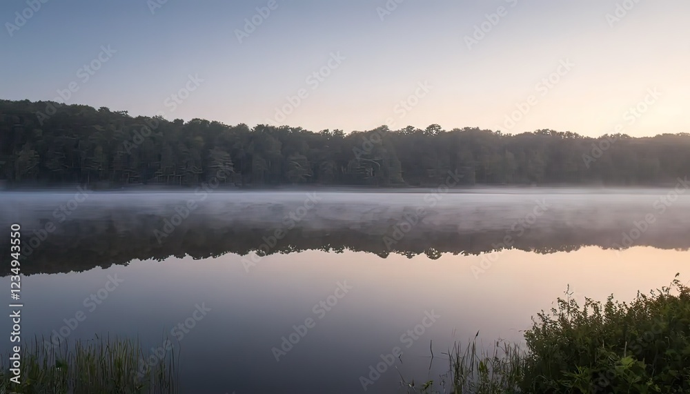 Misty Dawn Reflection on Serene Lake in the Woods Misty Dawn Reflection on Serene Lake in the Woods