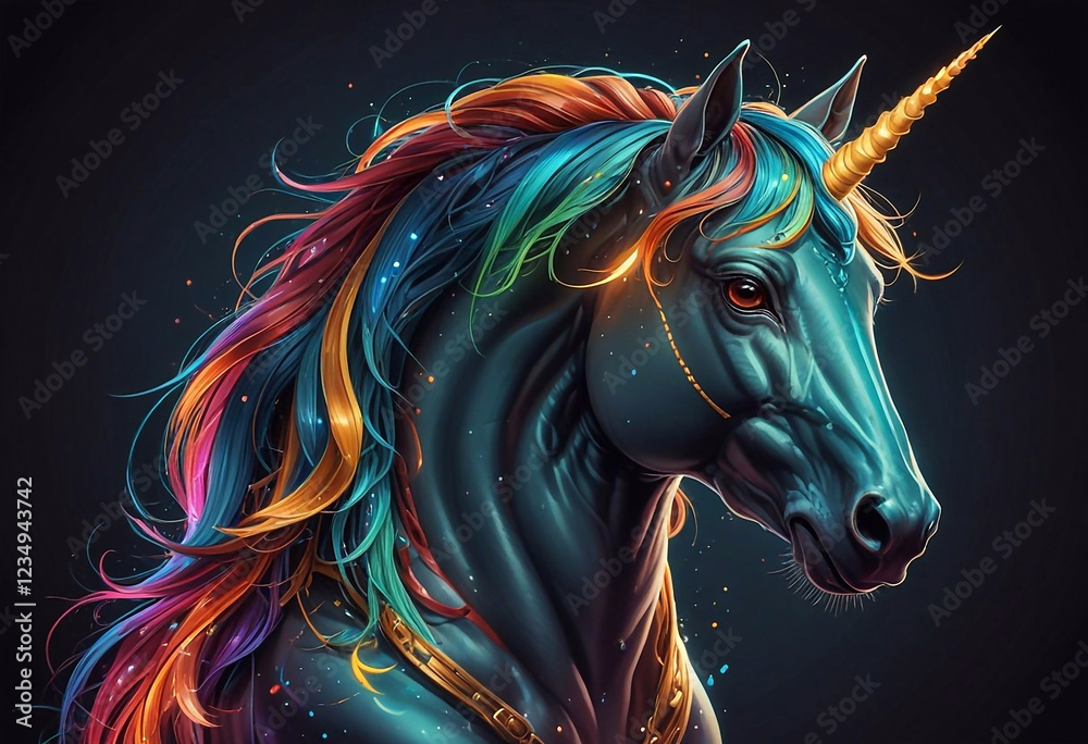 An image of a unicorn with a bright mane, illuminated by rays of light, creating a fantastic atmosphere and a feeling of a fairy-tale world An image of a unicorn with a bright mane, illuminated by rays of light, creating a fantastic atmosphere and a feeling of a fairy-tale world