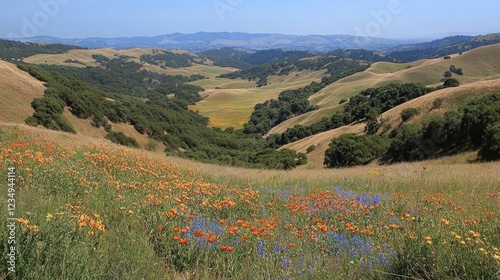 Wallpaper Mural Wildflower Meadow Amidst Rolling Hills and Distant Mountains Torontodigital.ca