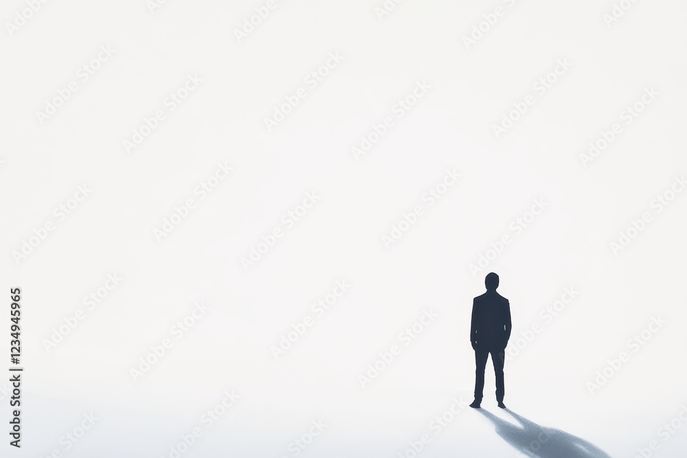 Businessman Silhouette Standing Alone Facing Away Businessman Silhouette Standing Alone Facing Away