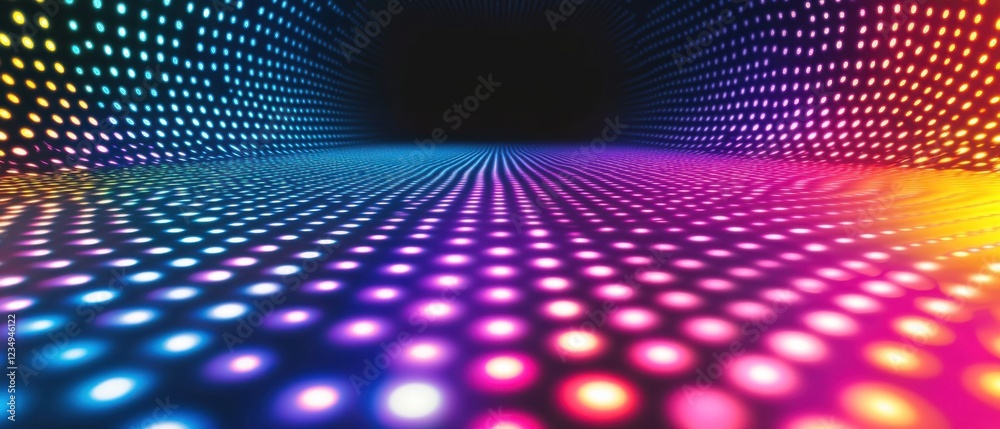 Obraz premium Abstract glowing tunnel with colorful led lights, creating a futuristic and vibrant background, concept of technology, digital art, and modern design
