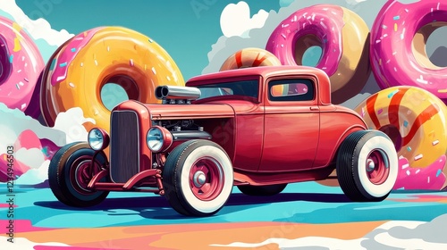 Wallpaper Mural Red hot rod among giant donuts a sweet ride Torontodigital.ca