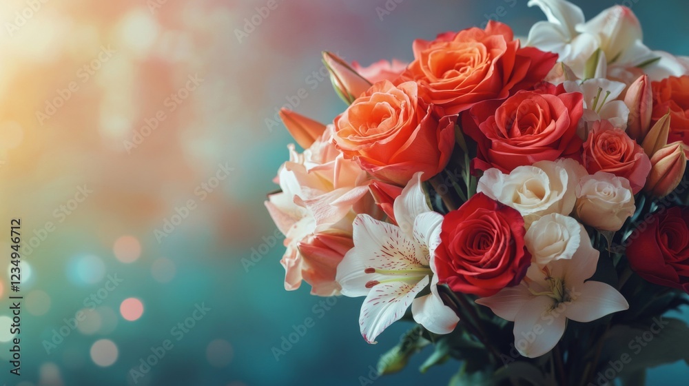 A Vibrant Bouquet Of Roses And Lilies In Bloom A Vibrant Bouquet Of Roses And Lilies In Bloom
