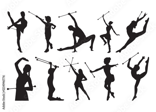 Baton Twirling #2 vector, Baton Twirling clipart, Baton Twirling silhouette