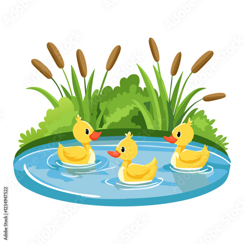 ducklings in a pond