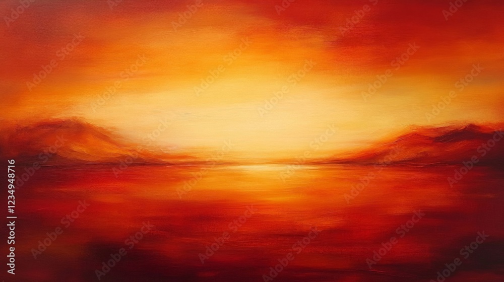 Fototapeta premium Fiery Sunset Landscape Abstract Painting