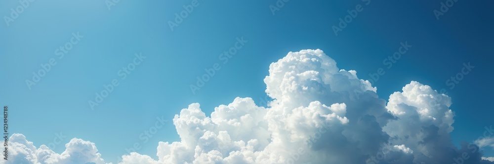 Fluffy white clouds drift in a bright blue sky, with sunlight illuminating their forms on a serene midday, creating a peaceful atmosphere. Background with Copy space Fluffy white clouds drift in a bright blue sky, with sunlight illuminating their forms on a serene midday, creating a peaceful atmosphere. Background with Copy space