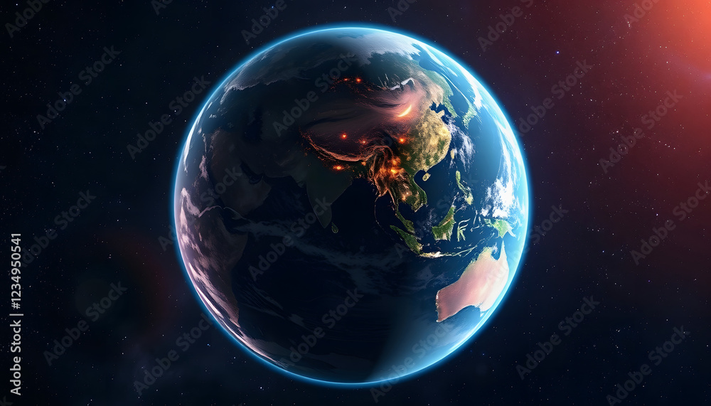 Obraz premium photo of earth from space, dreamy atmosphere, with white tones