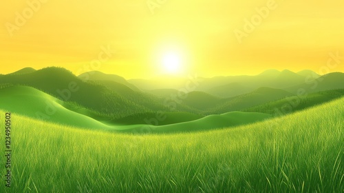 Golden Hour Meadow: Serene Sunset Landscape