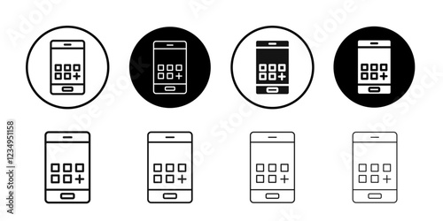 Add apps icon Black line art vector logo set