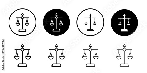 Balance scale icon Black line art vector logo set