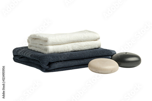 Luxury spa treatment kit with towels and hot stones. photo