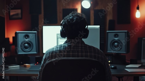 Professional video editor in the private workspace with a computer screen