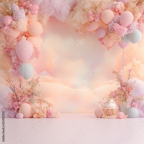 Soft Pastel Studio Backdrop for Cake Smash Photography: Dreamy Digital Overlay and Background