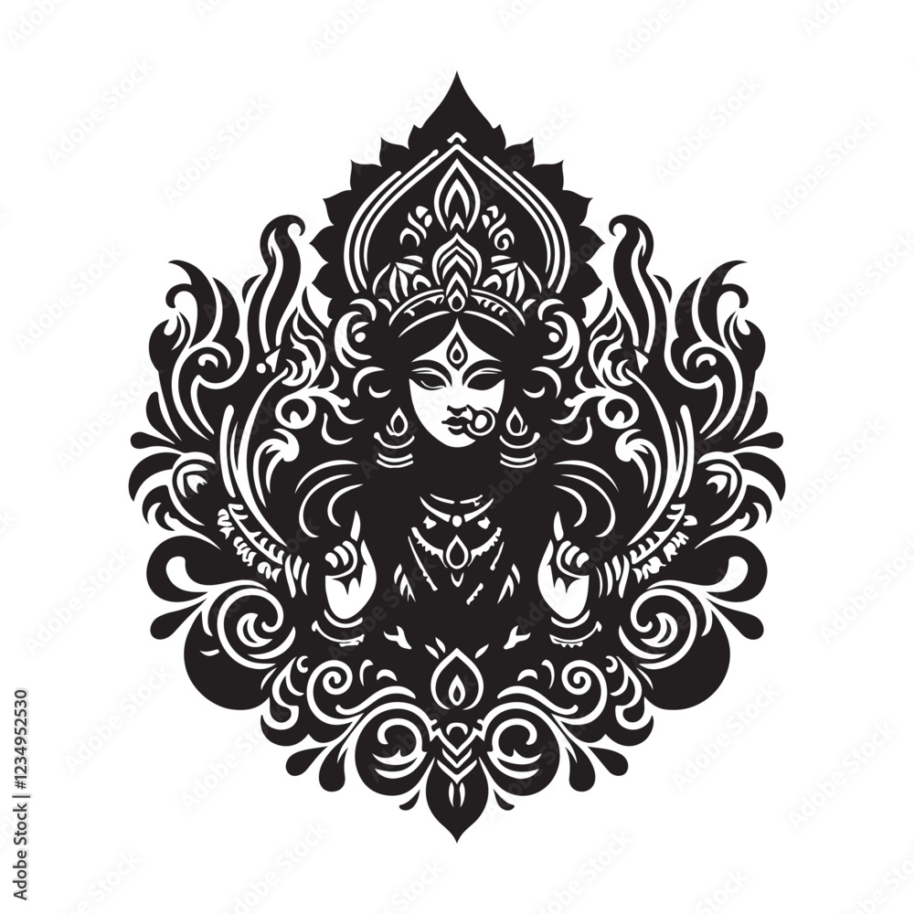 Fototapeta premium Goddess Durga Black Silhouette – Elegant Vector Art with Transparent Background