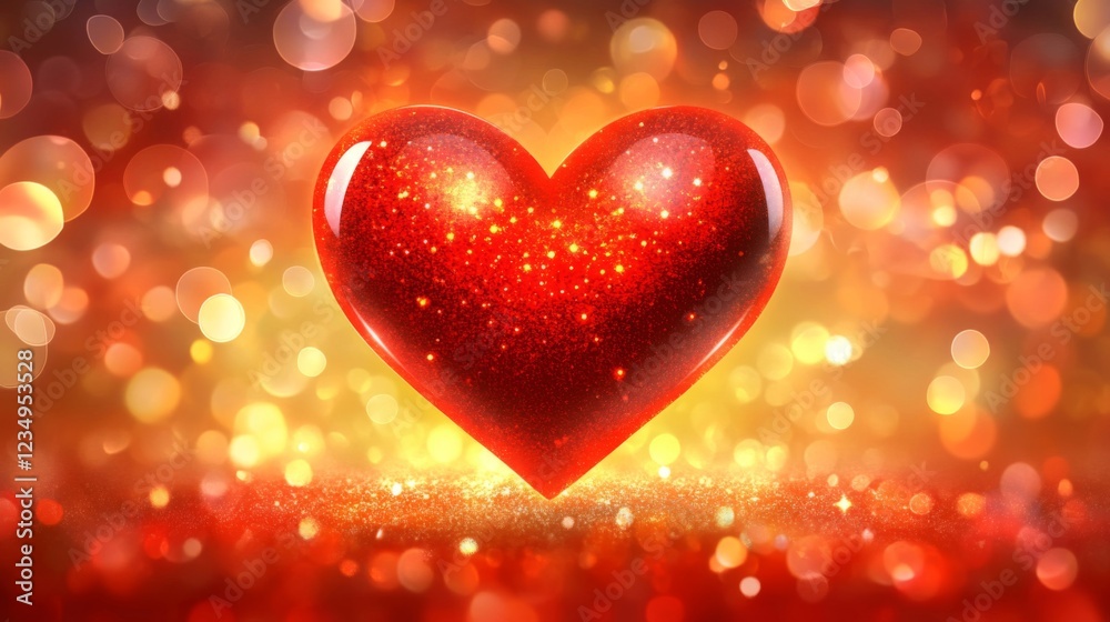 Sparkling Red Heart Against A Glittering Background Sparkling Red Heart Against A Glittering Background