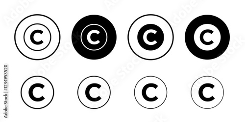 Copyright icon Black line art vector logo set