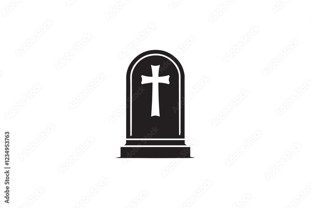 Obraz premium Gravestone vector silhouette isolated in white background