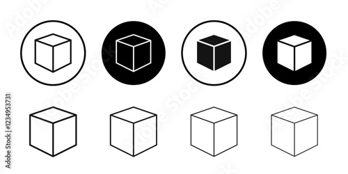 Cube icon Black line art vector logo set