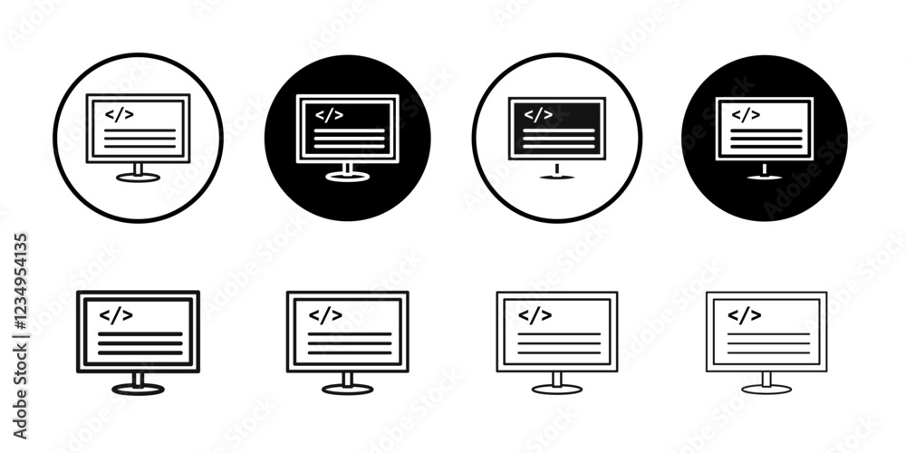 Display code icon Black line art vector logo set Display code icon Black line art vector logo set