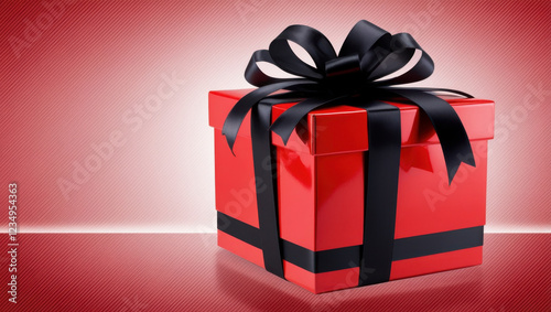 Stylish Red Gift Box Adorned with Black Bow