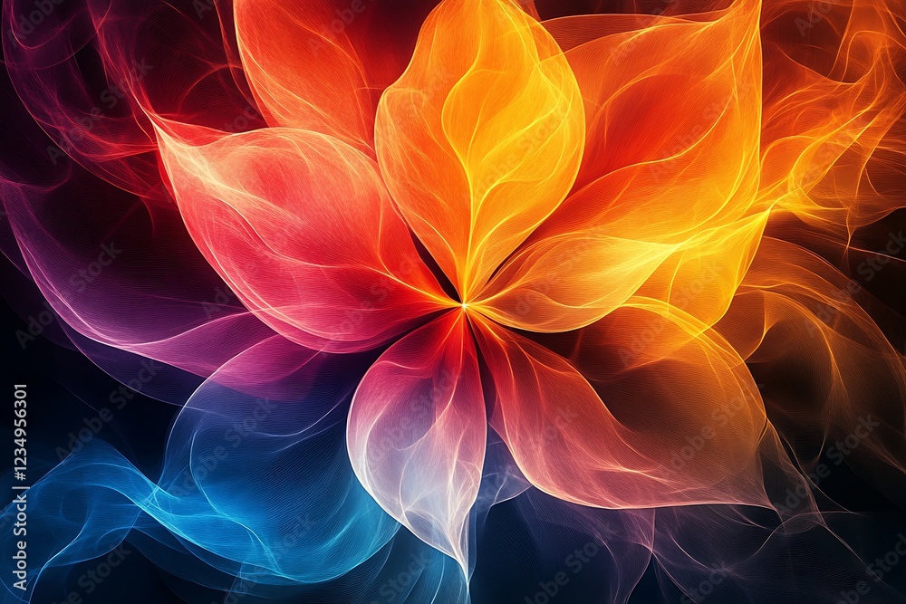 Abstract fiery flower design with flowing lines and vibrant colors Abstract fiery flower design with flowing lines and vibrant colors