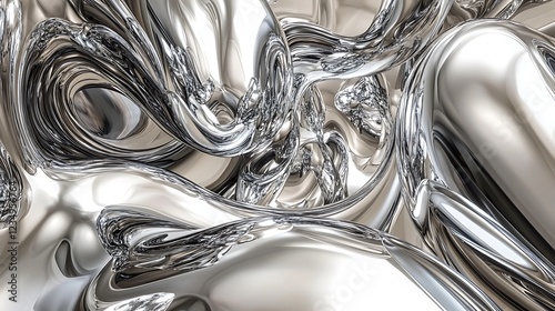Abstract Silver Liquid Metal Swirls and Curves