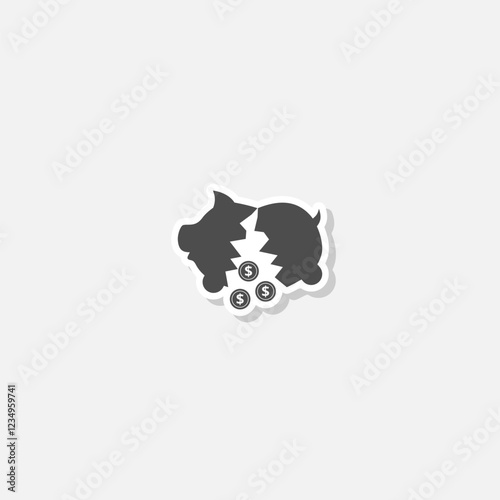 Broken piggy bank icon sticker isolated on gray background