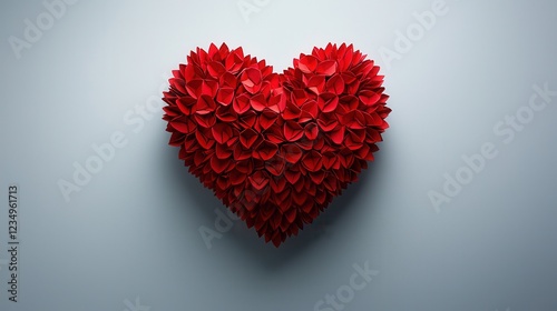Red floral heart shape on a soft blue background.