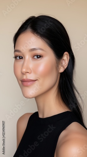 Wallpaper Mural Beautiful young woman smiles softly looking directly at the camera with a neutral backdrop Torontodigital.ca