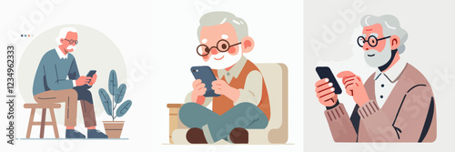vector of a grandfather sitting relaxed on a chair