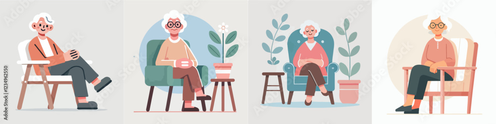 Fototapeta premium vector of a grandmother sitting relaxed on a chair